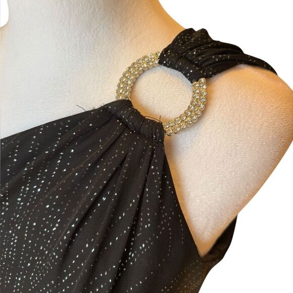 R&M Richards Vintage Maxi Dress One Shoulder Draped Black Silver Sparkle Size 4P - Picture 7 of 16